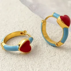 Earrings*Boogzel Clothing Korean Aesthetic Heart Earrings Gold/blue