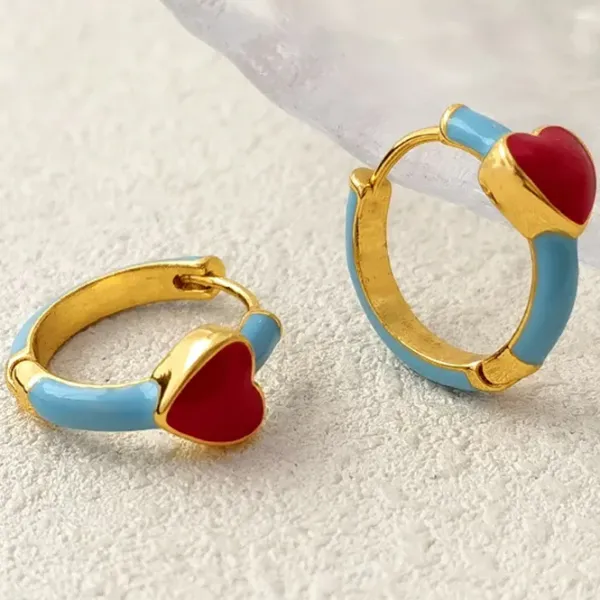 Earrings*Boogzel Clothing Korean Aesthetic Heart Earrings Gold/blue