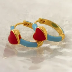 Earrings*Boogzel Clothing Korean Aesthetic Heart Earrings Gold/blue