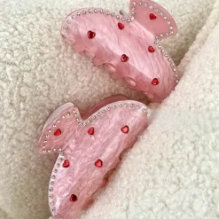 Hair Accessories*Boogzel Clothing Korean Heart Rhinestone Hair Claw Pink
