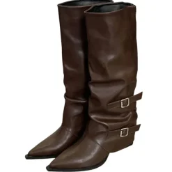 Boots / Platform Boots*Boogzel Clothing Korean Style Slouch Buckle Boots Brown