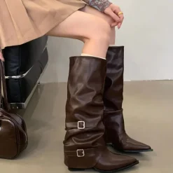 Boots / Platform Boots*Boogzel Clothing Korean Style Slouch Buckle Boots Brown