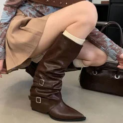 Boots / Platform Boots*Boogzel Clothing Korean Style Slouch Buckle Boots Brown