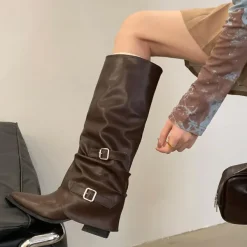 Boots / Platform Boots*Boogzel Clothing Korean Style Slouch Buckle Boots Brown