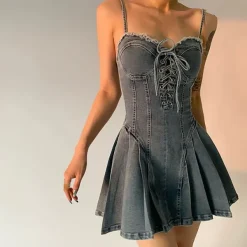 Dresses & Rompers*Boogzel Clothing Lace Up Denim Dress Blue
