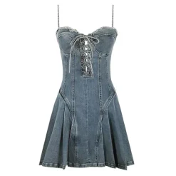 Dresses & Rompers*Boogzel Clothing Lace Up Denim Dress Blue