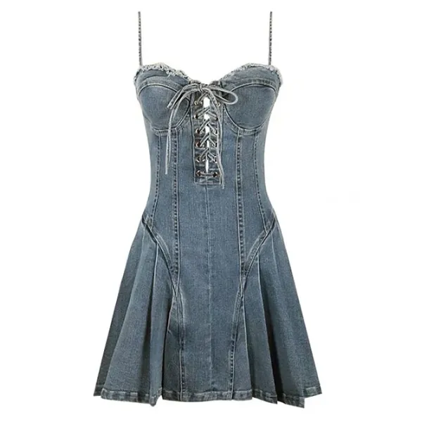 Dresses & Rompers*Boogzel Clothing Lace Up Denim Dress Blue