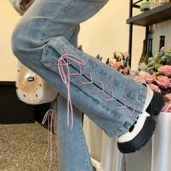 Jeans*Boogzel Clothing Lace Up Flared Jeans Blue