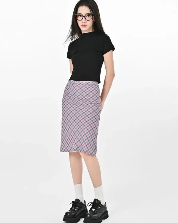 Skirts*Boogzel Clothing Lavender Plaid Midi Skirt Purple