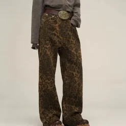 Jeans*Boogzel Clothing Leopard Wide Leg Jeans Brown