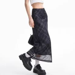 Skirts*Boogzel Clothing Less Conversation Plaid Maxi Skirt Black
