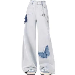 Jeans*Boogzel Clothing Light Butterfly Aesthetic Jeans Blue
