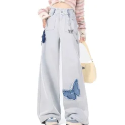 Jeans*Boogzel Clothing Light Butterfly Aesthetic Jeans Blue