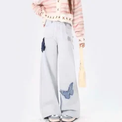 Jeans*Boogzel Clothing Light Butterfly Aesthetic Jeans Blue