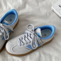 Aesthetic Sneakers*Boogzel Clothing Light Grey & Blue Stripe Sneakers Grey/blue