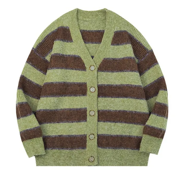 Striped Sweaters|Knit Cardigans*Boogzel Clothing Local Coffee Shop Striped Cardigan Green/brown