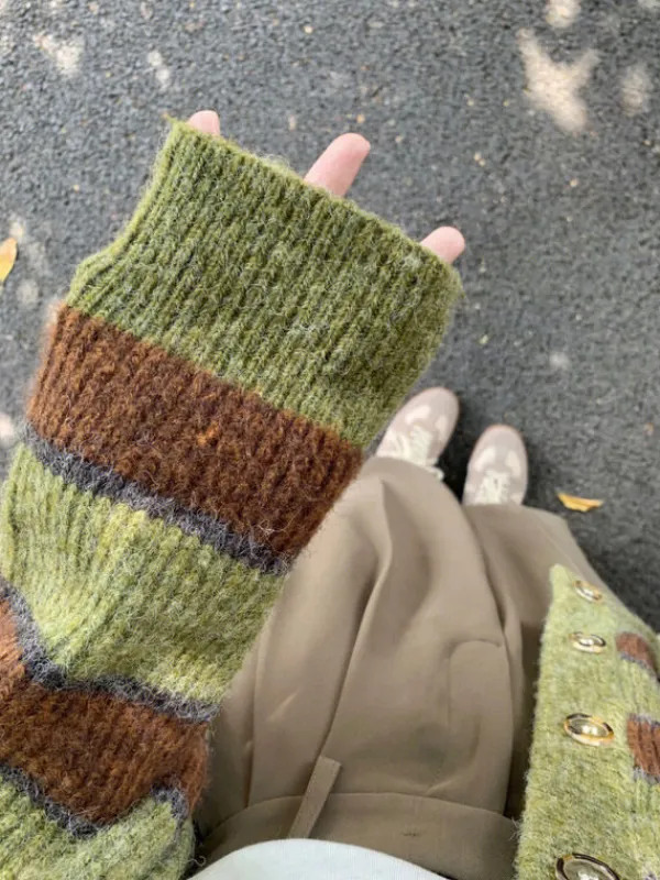 Striped Sweaters|Knit Cardigans*Boogzel Clothing Local Coffee Shop Striped Cardigan Green/brown