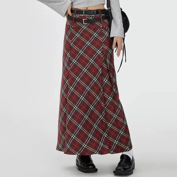Skirts*Boogzel Clothing London Bridge Plaid Maxi Skirt Red