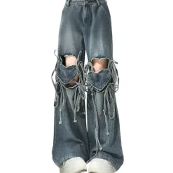 Pants & Trousers*Boogzel Clothing Love Knot Knee-Heart Denim Pants Blue