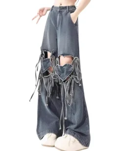 Pants & Trousers*Boogzel Clothing Love Knot Knee-Heart Denim Pants Blue
