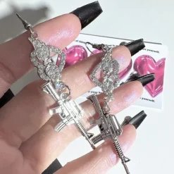 Earrings*Boogzel Clothing Love Roulette Gun Earrings Silver