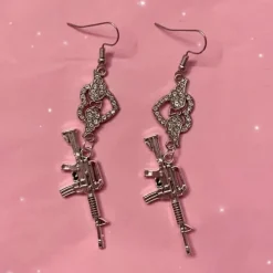 Earrings*Boogzel Clothing Love Roulette Gun Earrings Silver