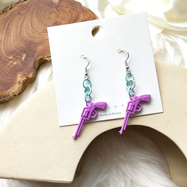 Earrings*Boogzel Clothing Love Roulette Gun Earrings Purple/blue