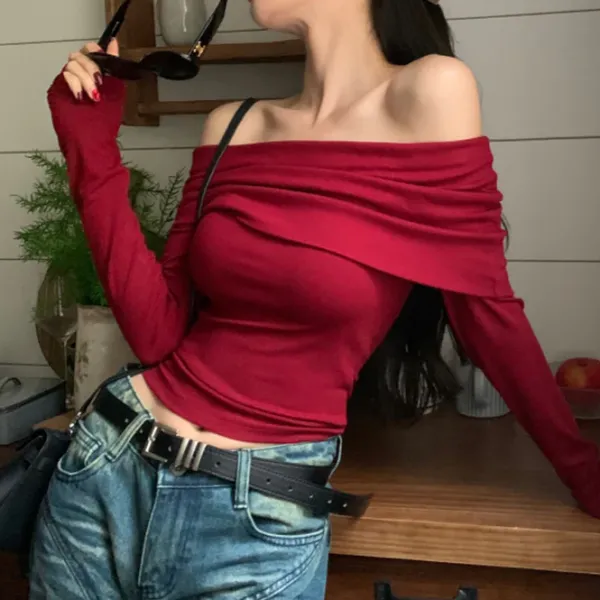 Y2K Tops|Long Sleeve Tops*Boogzel Clothing Love So Dangerous Bardot Top Red