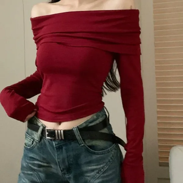 Y2K Tops|Long Sleeve Tops*Boogzel Clothing Love So Dangerous Bardot Top Red