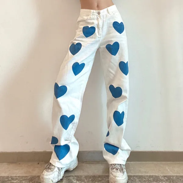 Pants & Trousers*Boogzel Clothing Lovesick Wide Pants White/blue