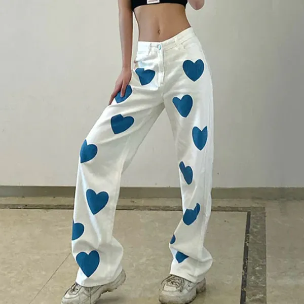 Pants & Trousers*Boogzel Clothing Lovesick Wide Pants White/blue