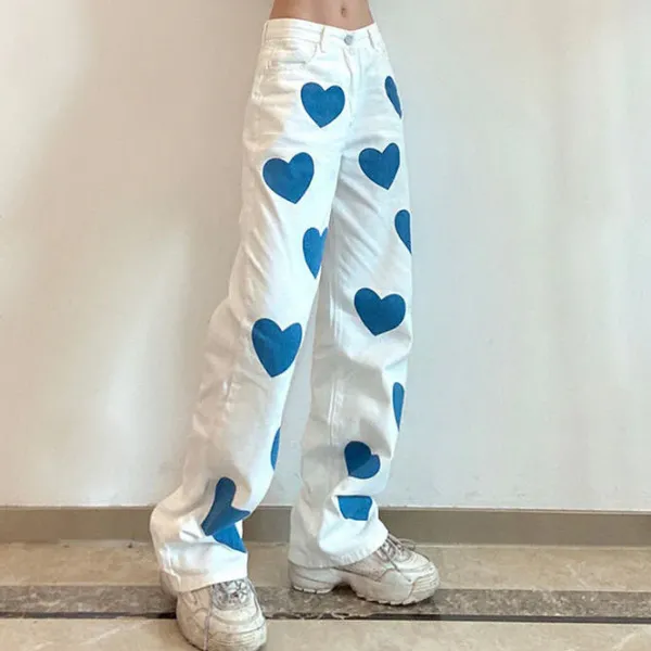 Pants & Trousers*Boogzel Clothing Lovesick Wide Pants White/blue