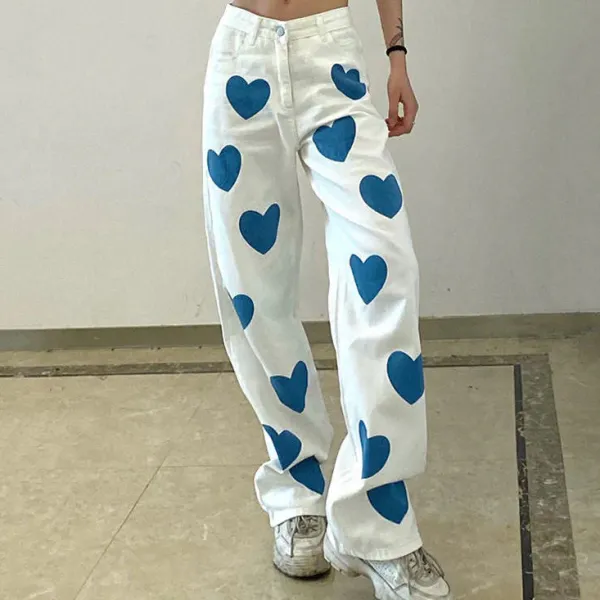 Pants & Trousers*Boogzel Clothing Lovesick Wide Pants White/blue