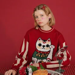 Sweaters*Boogzel Clothing Maneki Neko Sweater Red