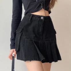 Skirts*Boogzel Clothing Meet Me On Campus Denim Skirt Black