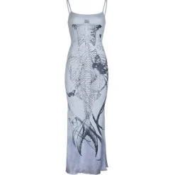 Dresses & Rompers*Boogzel Clothing Mermaid Skeleton Print Dress Blue