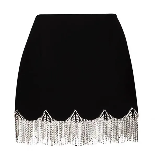 Skirts*Boogzel Clothing Midnight Rhinestone Fringe Skirt Black