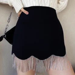 Skirts*Boogzel Clothing Midnight Rhinestone Fringe Skirt Black
