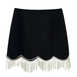 Skirts*Boogzel Clothing Midnight Rhinestone Fringe Skirt Black