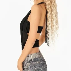 Y2K Tops|Crop Tops*Boogzel Clothing Midnight Sheer Halter Crop Top Black