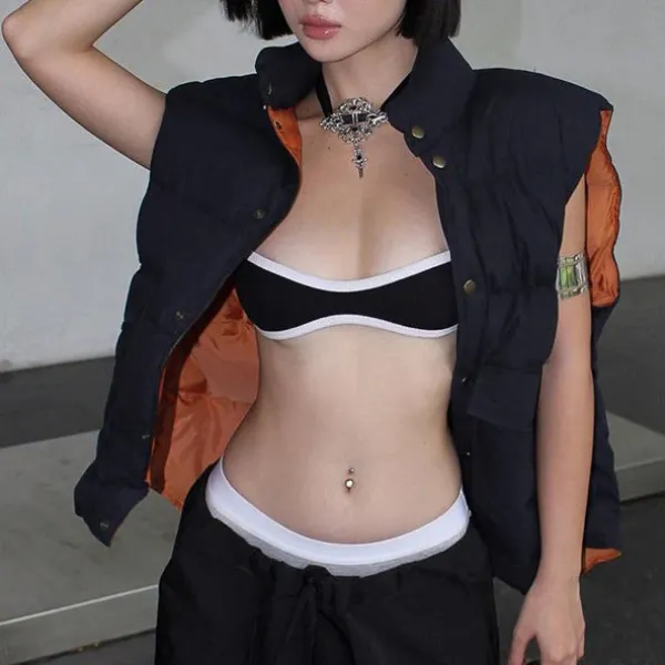 Y2K Tops|Crop Tops*Boogzel Clothing Minimalist Aesthetic Contrast Top Black/white