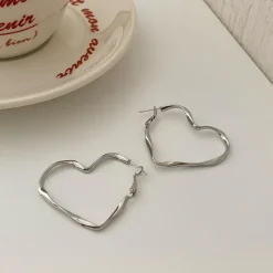 Earrings*Boogzel Clothing Minimalist Aesthetic Heart Earrings Silver