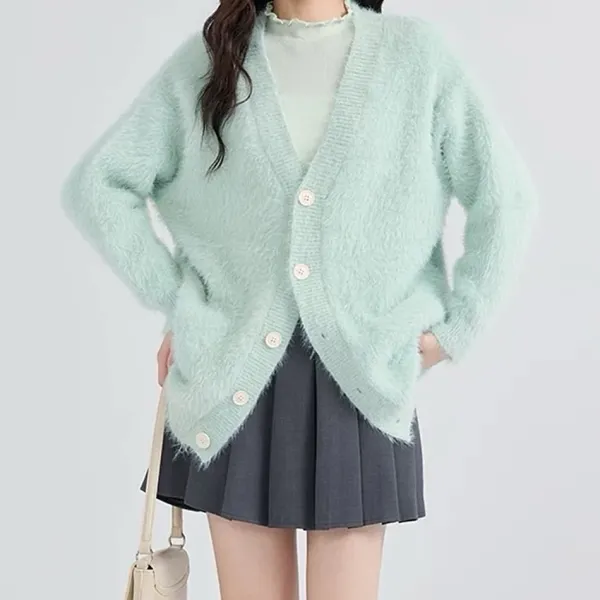 Knit Cardigans*Boogzel Clothing Mint Fuzzy Cardigan Green