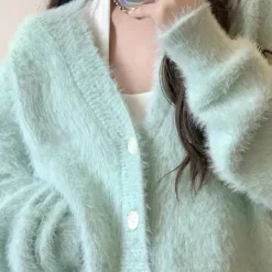 Knit Cardigans*Boogzel Clothing Mint Fuzzy Cardigan Green