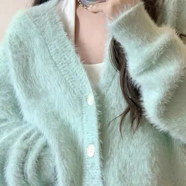 Knit Cardigans*Boogzel Clothing Mint Fuzzy Cardigan Green