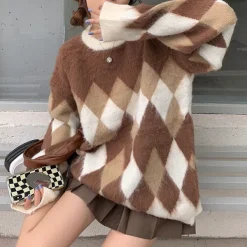 Argyle Sweaters & Vests|Sweaters*Boogzel Clothing Mocha Fuzzy Argyle Sweater