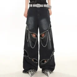 Jeans*Boogzel Clothing Model Behavior Chain Ripped Jeans Black