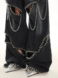 Jeans*Boogzel Clothing Model Behavior Chain Ripped Jeans Black
