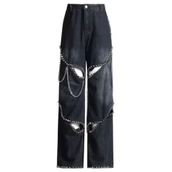 Jeans*Boogzel Clothing Model Behavior Chain Ripped Jeans Black