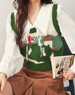 Knit Vests*Boogzel Clothing Mushroom Aesthetic Knit Vest Green
